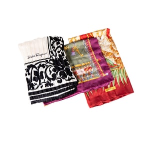 Three Designer Silk Scarves - Gucci, Ferragamo