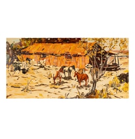 Artist Unknown, Mid 20th Century, Barn and Horses