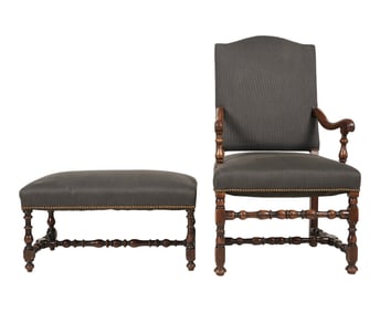 A Jacobean-Style Turned Wood Armchair and Bench