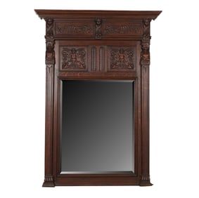 A Renaissance Revival-Style Carved Oak Mirror