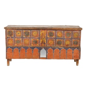 A Moroccan Painted Wood Marriage Chest