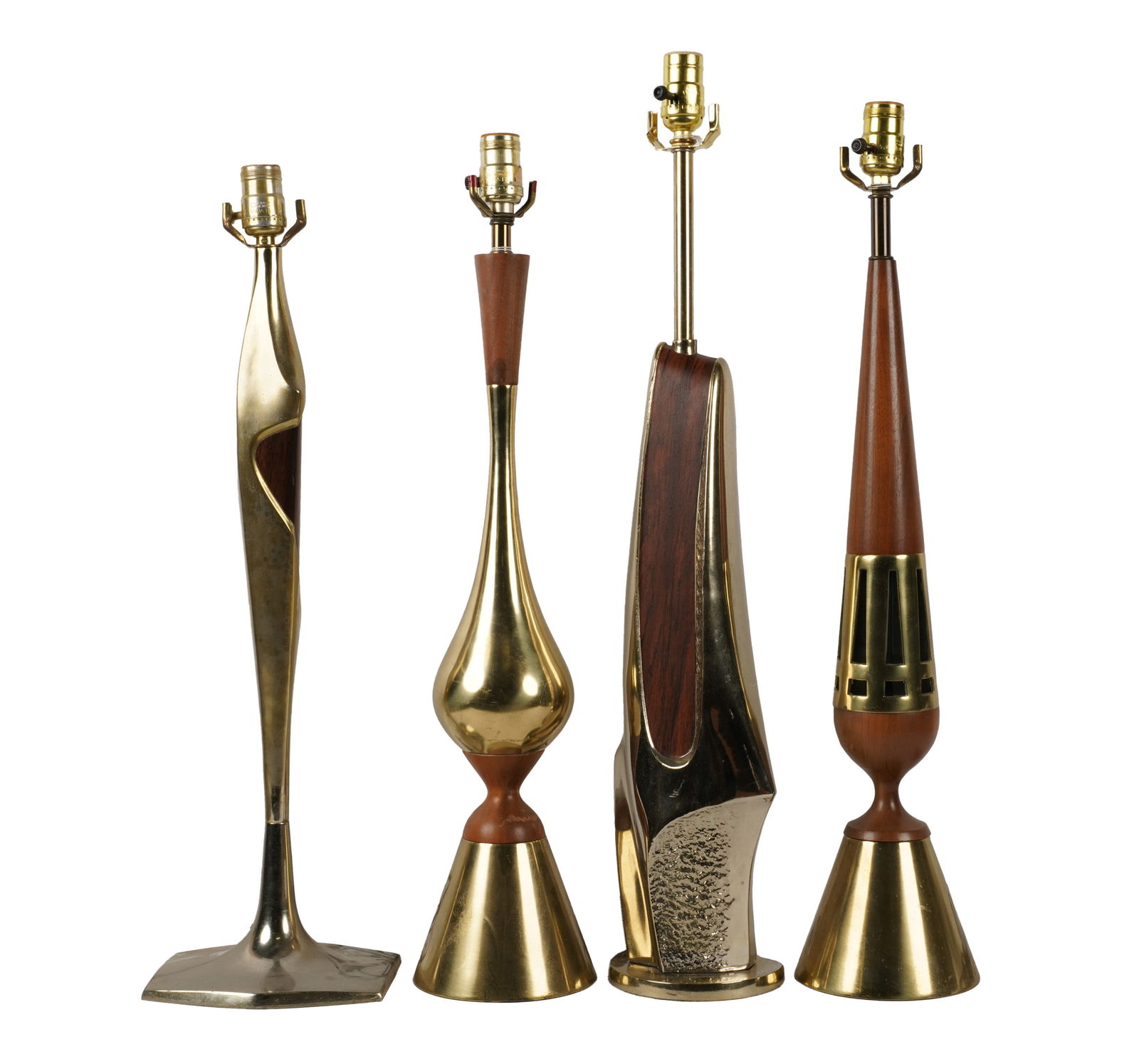 Four Mid-Century Modern Wood and Brass Table Lamps (1 of 8)