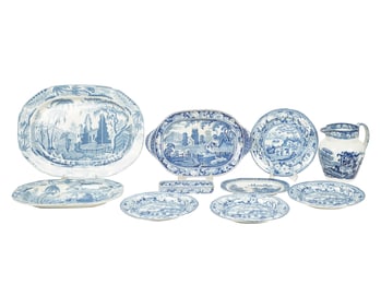 A Group of Blue and White Transferware Dishes