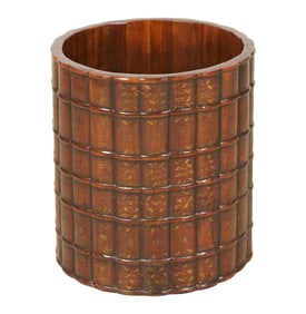 A Carved Wood Faux Book Wastebasket