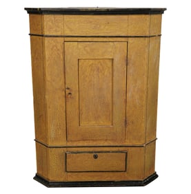 An American Yellow Grain-Painted Corner Cabinet