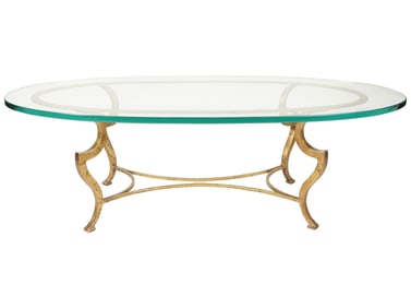 A Gilt Metal and Glass Oval Coffee Table