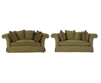 A Pair of Lanzetti Green Fabric-Upholstered Sofas