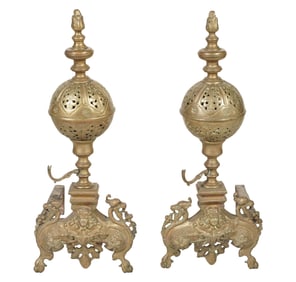 A Pair of Brass Andirons