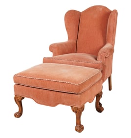 A Queen Anne-style Wing Chair and Ottoman
