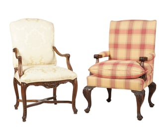 Two Carved Wood Armchairs