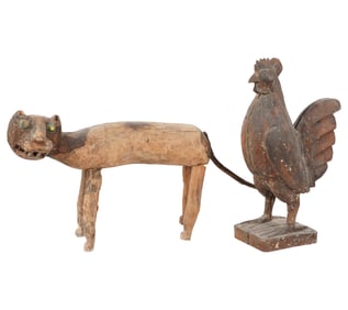 Two Carved Wood Folk Art Animal Figures