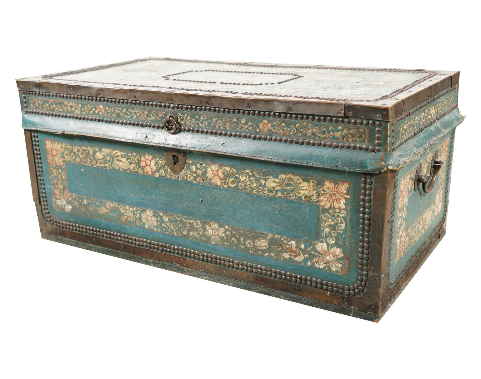 A Painted Wood Trunk: 19th century 13 x 29 x 15 1/4 in. (33 x 73.7 x 38.7 cm.)