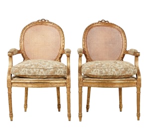 A Pair of Louis XVI-Style Giltwood Armchairs