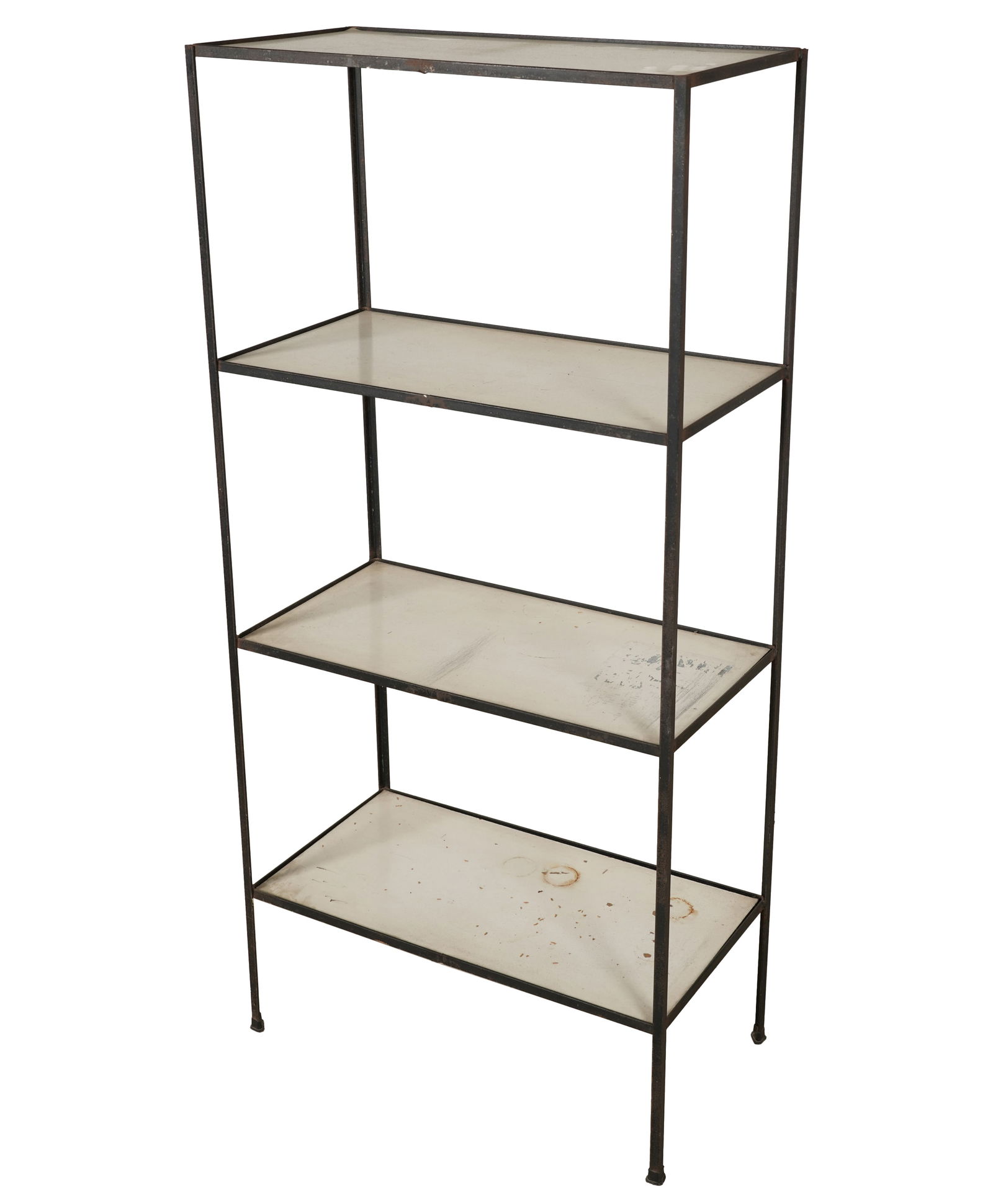 A Mid-Century Modern Etagere: metal, laminate; maker unknown 52 x 24 3/4 x 12 1/2 in. (132.1 x 62.9 x 31.8 cm.)