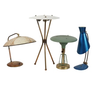 Four Mid-Century Modern Brass and Metal Table Lamps
