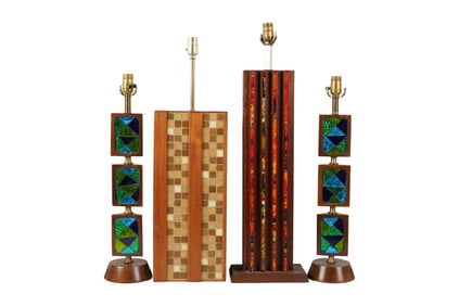 Four Mid Century Modern Mosaic Table Lamps