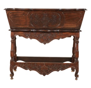 A French Provincial Carved Walnut Dough Bin on Stand