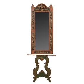 A Baroque-Style Painted Wood Pier Mirror and Console Table