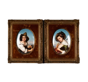 A Pair of KPM-Style Porcelain Oval Plaques