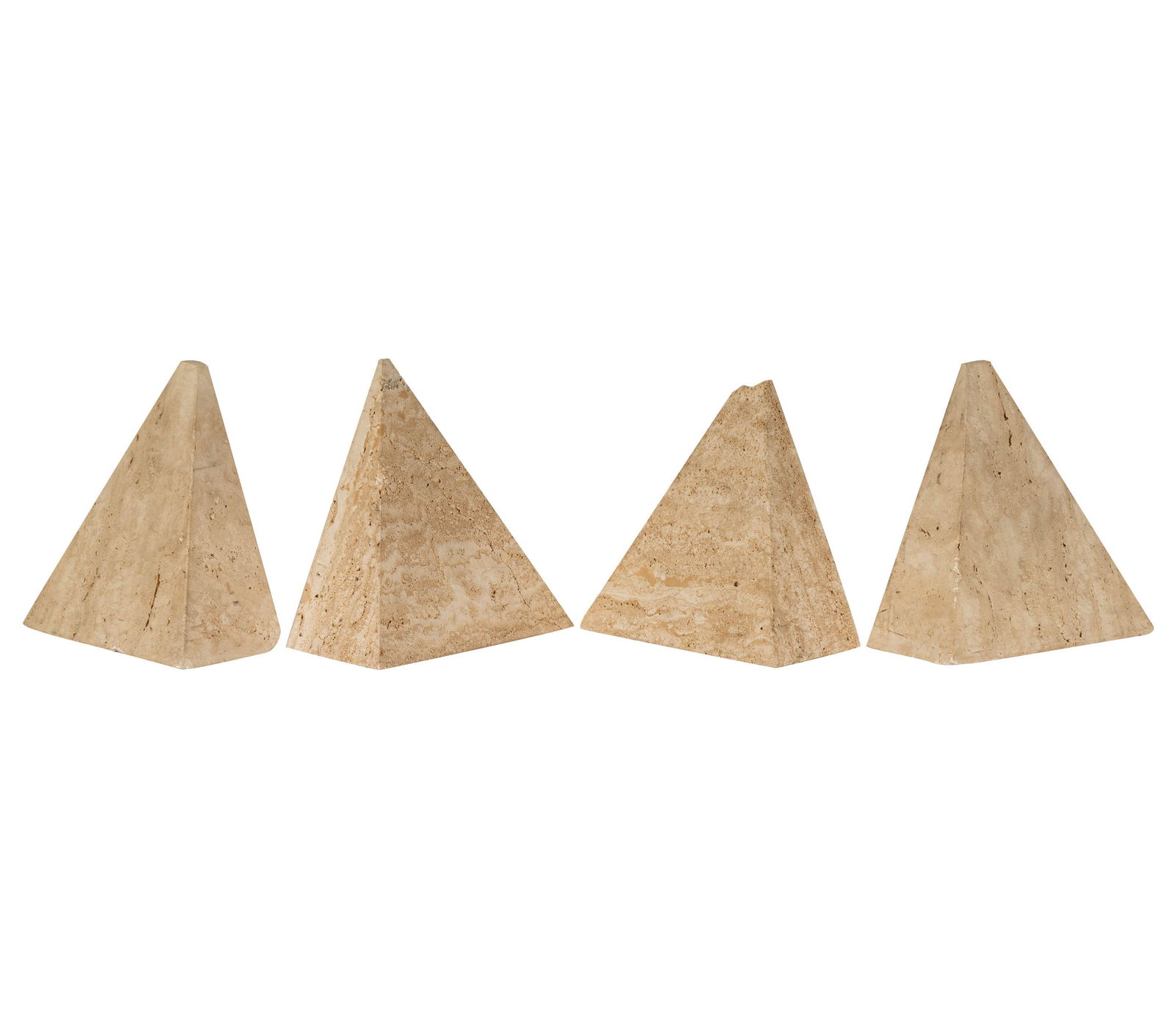 Four Italian Travertine Bookends: felt lined, one pair with Made in Italy stickers Each approximately: 8 x 7 3/4 x 3 3/4 in. (20.3 x 19.7 x 9.5 cm.) Provenance: The Mark Canton Collection ? From the Acclaimed Producer & Former Studio