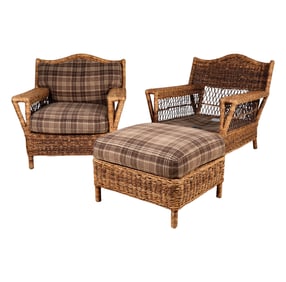 A Pair of Ralph Lauren Club Chairs and an Ottoman