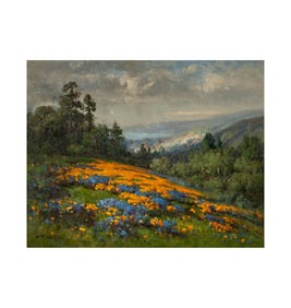William Franklin Jackson, 1850-1936, Poppies and Lupine with San Francisco Bay Beyond