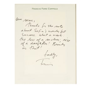 Francis Ford Coppola Signed Letter to Mark Canton