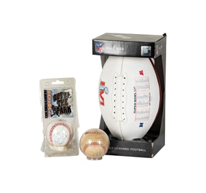 Two Signed Baseballs and One Unsigned Football
