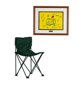 Signed Masters Golf Tournament Flag with Mark Canton's Folding Chair