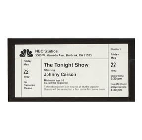 Framed "The Tonight Show, Starring: Johnny Carson" Ticket Stub