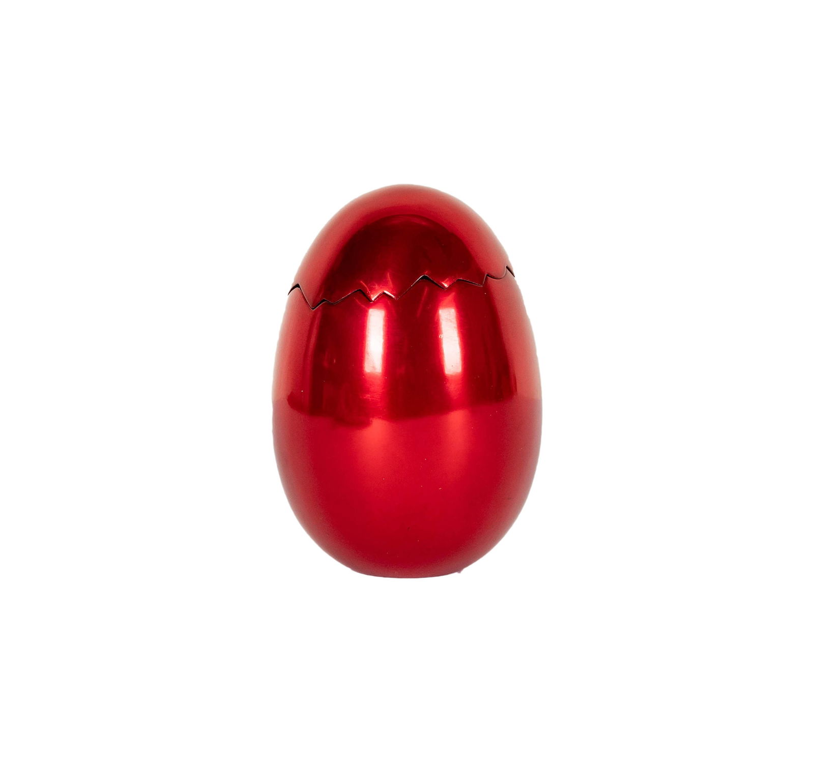 Jeff Koons, B. 1955, Cracked Egg: aluminum with red glaze 2008; unsigned; from the edition of 1000 published by LACMA to accompany invitations to the opening gala for the Broad Contemporary Art Museum 4 1/2 x 3 in. (11.4 x 7.6 cm.)