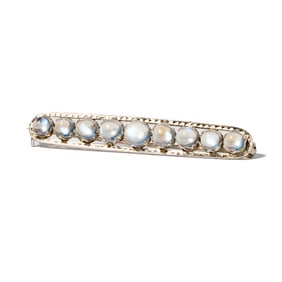18 Karat White Gold and Moonstone Bar Brooch