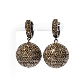 Pair of Sterling Silver and Pave Diamond Earrings