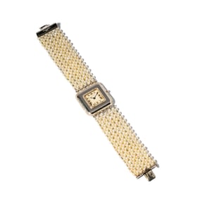 Antique Cartier, Platinum, 18 Karat White Gold, Diamond, and Seed Pearl Watch