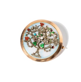 Georgian 14 Karat Rose Gold, Silver, and Multi-Stone Pendant/Brooch