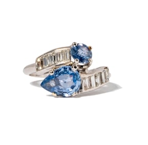 Platinum, Diamond, and Sapphire Bypass Ring