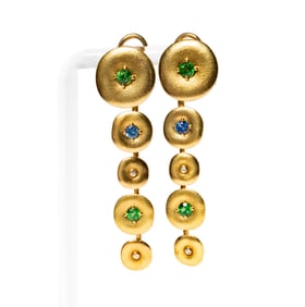 Alex Sepkus Pair of "Orchard" 18 Karat Yellow Gold, Garnet, Sapphire, and Diamond Earrings