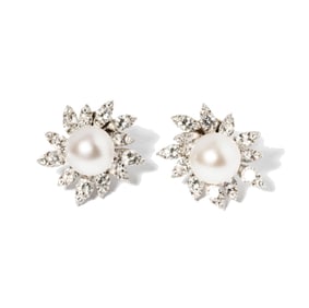 Van Cleef & Arpels Platinum, Diamond, and South Sea Cultured Pearl Earrings