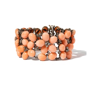 18 Karat Gold, Black Rhodium, Coral, and Diamond Bracelet