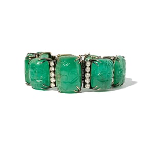 18 Karat Gold, Black Rhodium, Emerald, and Diamond Bracelet