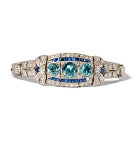 Platinum, Zircon, Sapphire, and Diamond Bracelet