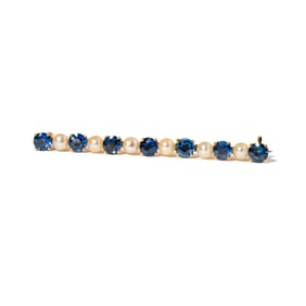 14 Karat Yellow Gold, Sapphire, and Cultured Pearl Bar Brooch