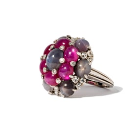 Platinum Diamond, Sapphire and Ruby Ring