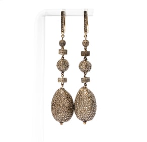 Pair of Sterling Silver and Pave Diamond Earrings