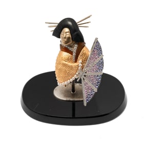 Gregore Morin 18 Karat Gold, Platinum, Gem-set Geisha Brooch