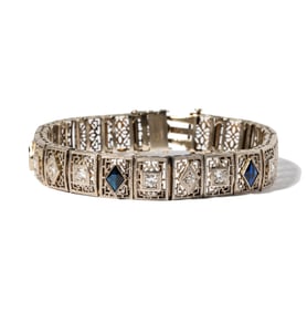 14 Karat White Gold Diamond and Sapphire Bracelet