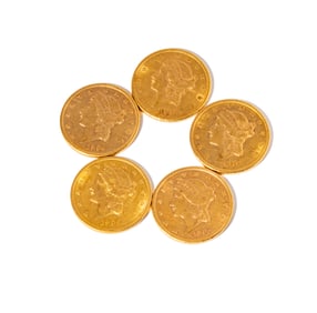 Group of Five One-Ounce $20 Gold Coins