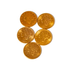 Group of Five One-Ounce $20 Gold Coins