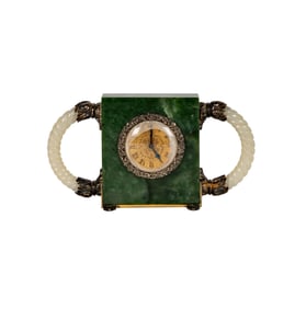 A French Silver Mounted Jade and White Jade Desk Clock
