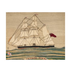 An English Woolwork Picture (Woolie) of a Sailing Ship